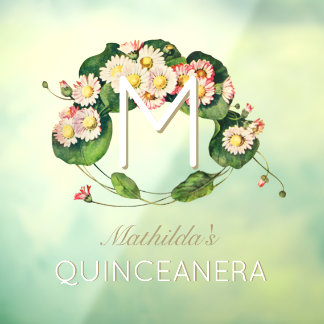 Art Nouveau Quinceanera Daisies Monogramm 15 Jahre Fensteraufkleber