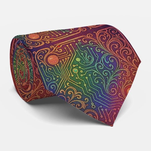 Art Nouveau Rainbow Circuit Board Necktie Krawatte (Gerollt)