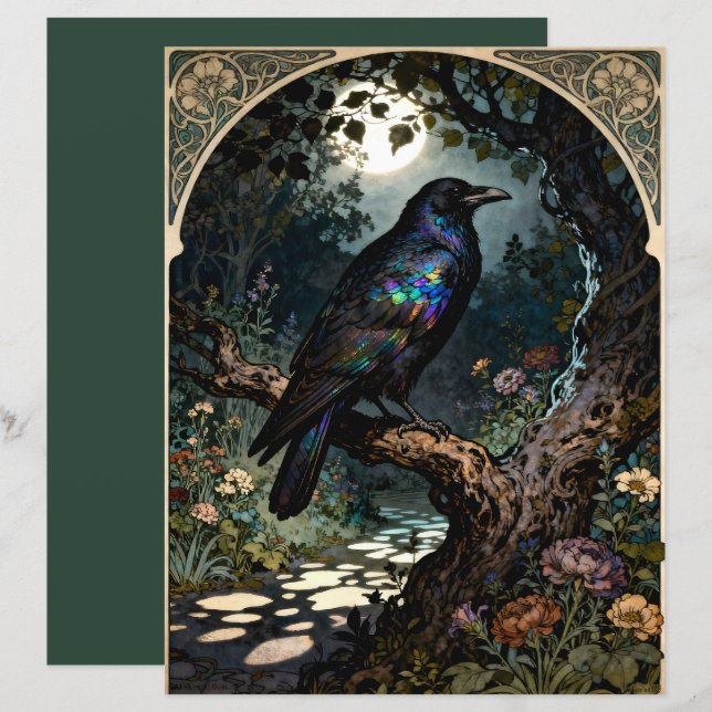 Art Nouveau Raven Scrapbook Paper (Vorne/Hinten)