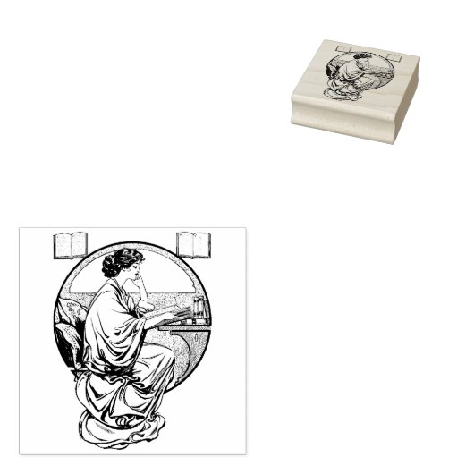 Art Nouveau Reading Books Rubber Briefmarke Gummistempel (Stempel)