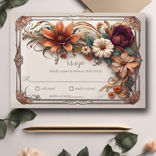 Art Nouveau realistische Blumen-Hochzeitsantwortka RSVP Karte
