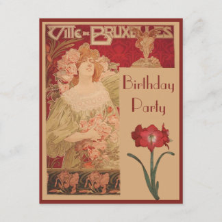 Art Nouveau Red Amaryllis & Lady Geburtstagsparty Einladung
