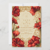 Art Nouveau Red Amaryllis Wedding Save The Date (Vorderseite)