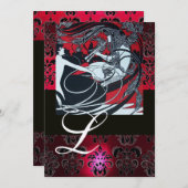 ART NOUVEAU RED BLACK CHAMPAGNE DAMASK MONOGRAMM EINLADUNG (Vorne/Hinten)