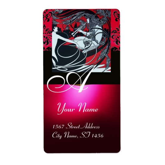 ART NOUVEAU RED BLACK GOLD DAMASK MONOGRAMM , ruby (Vorne)