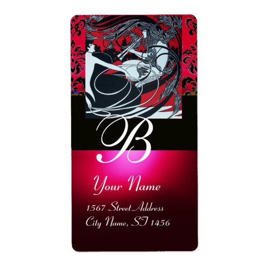 ART NOUVEAU RED BLACK GOLD DAMASK MONOGRAMM , ruby (Vorne)