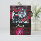 ART NOUVEAU RED BLACK GOLD DAMASK UAWG, ruby RSVP Karte (Stehend Vorderseite)