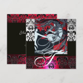 ART NOUVEAU RED BLACK GRAU WHITE DAMASK MONOGRAM EINLADUNG (Vorne/Hinten)
