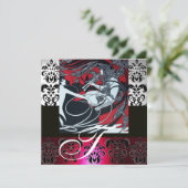 ART NOUVEAU RED BLACK GRAU WHITE DAMASK MONOGRAM EINLADUNG (Stehend Vorderseite)