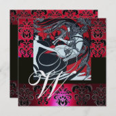 ART NOUVEAU RED BLACK ICE DAMASK MONOGRAMM , Ruby Einladung (Vorne/Hinten)