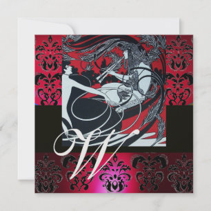 ART NOUVEAU RED BLACK ICE DAMASK MONOGRAMM , Ruby Einladung