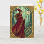 Art Nouveau Red Hexe Halloween Karte (Gelbe Blume)