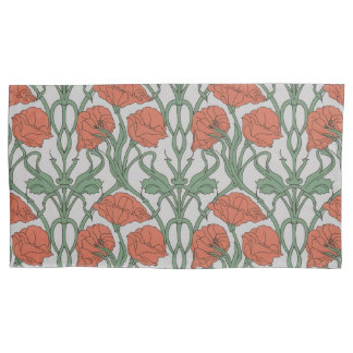Art Nouveau Red Poppy Floral Print Kissenbezug