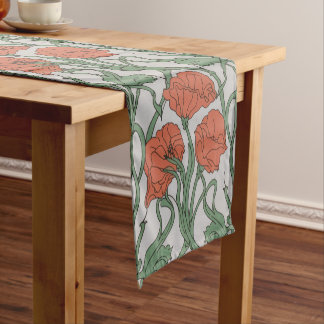 Art Nouveau Red Poppy Floral Print Kurzer Tischläufer
