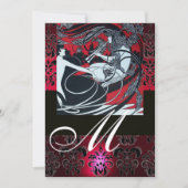ART NOUVEAU RED SCHWARZ-WEISS DAMASK MONOGRAM, Rub Einladung (Vorderseite)