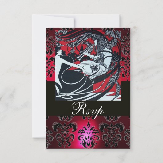ART NOUVEAU RED SCHWARZ-WEISS DAMASK UAWG ,ruby RSVP Karte (Vorderseite)