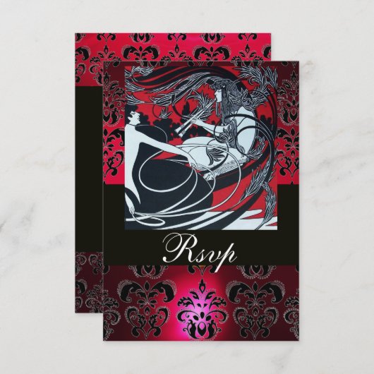 ART NOUVEAU RED SCHWARZ-WEISS DAMASK UAWG ,ruby RSVP Karte (Vorne/Hinten)