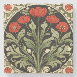 Art Nouveau Red Tulip Steinuntersetzer
