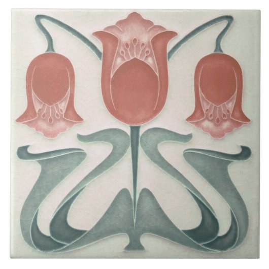 Art Nouveau Red Tulips Zuhause Wall Deco Fliese (Vorderseite)