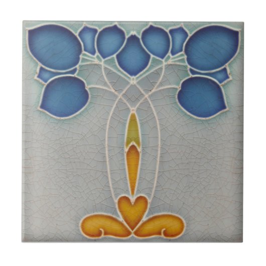 Art Nouveau Repro Antique Jugendstil Blaue Flora Fliese (Vorderseite)