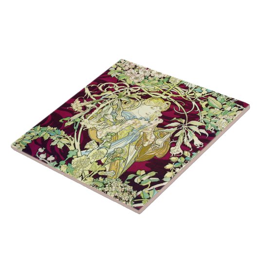 Art Nouveau Repro Schöne Frau mit Daisy Fliese (Seite)