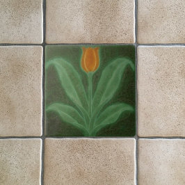 Art Nouveau Reproduction Orange Tulip on Green Fliese