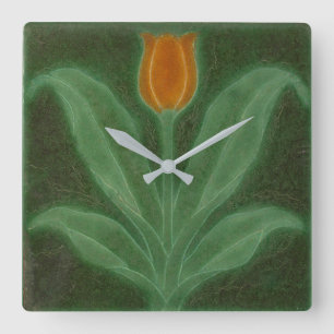 Art Nouveau Reproduction Orange Tulip on Green Quadratische Wanduhr