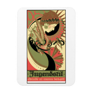 Art Nouveau, Restaurant, Vintage Werbepos Magnet