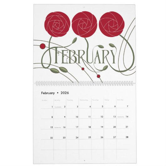Art Nouveau Retro Floral Botanisch Kalender (Feb 2026)