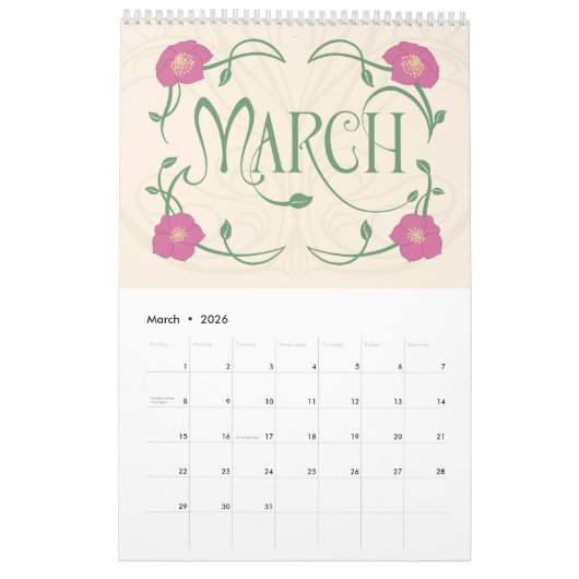 Art Nouveau Retro Floral Botanischer Kalender (Mär 2026)