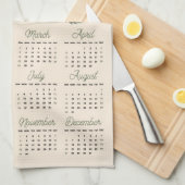 Art Nouveau Retro Floral Red Poppy 2026 Kalender Geschirrtuch (Viertel Falte)