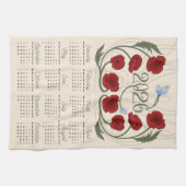 Art Nouveau Retro Floral Red Poppy 2026 Kalender Geschirrtuch (Horizontal)