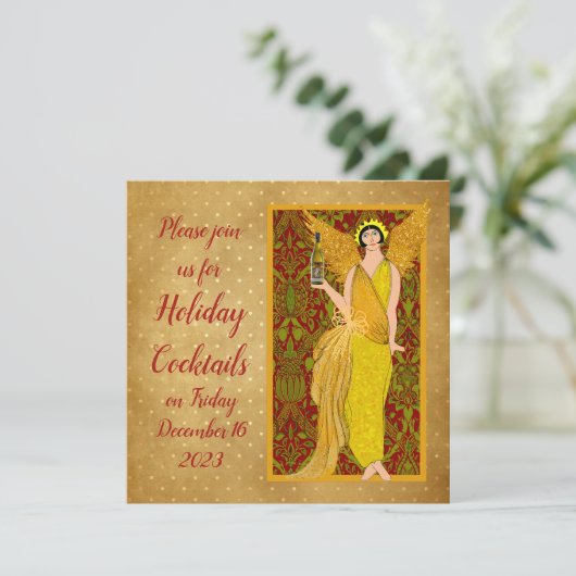 Art Nouveau Retro Holiday Angel Einladung (Stehend Vorderseite)