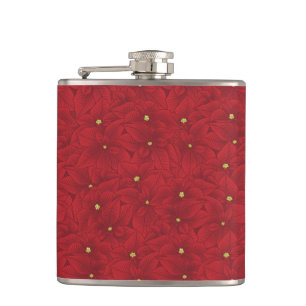 Art Nouveau Retro Red Floral Christmas Poinsettia Flachmann