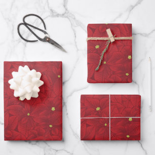 Art Nouveau Retro Red Floral Christmas Poinsettia Geschenkpapier Set