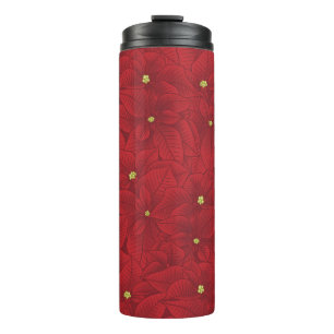 Art Nouveau Retro Red Floral Christmas Poinsettia Thermosbecher
