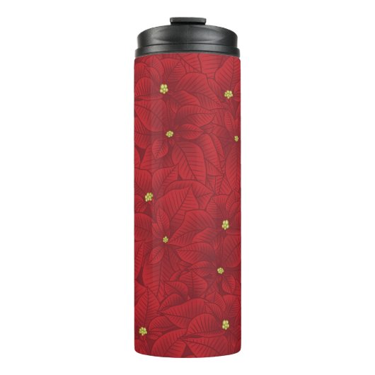 Art Nouveau Retro Red Floral Christmas Poinsettia Thermosbecher (Vorderseite)