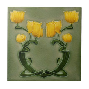 Art Nouveau Richards Yellow Tulip on Green Repro Fliese