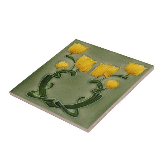 Art Nouveau Richards Yellow Tulip on Green Repro Fliese (Seite)