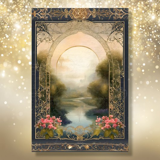 Art Nouveau Rokoko Castle Navy n Gold Ephemera 5A Seidenpapier