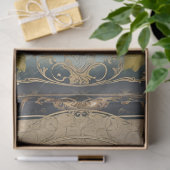 Art Nouveau Rokoko Castle Navy n Gold Ephemera 5A Seidenpapier (Geschenk)