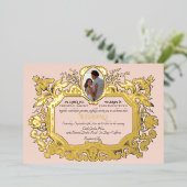 Art Nouveau Rokoko Elegantes Foto Rosa Hochzeit Folieneinladung (Stehend vorne)