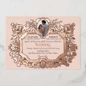 Art Nouveau Rokoko Elegantes Foto Rose Folieneinladung (Vorderseite)