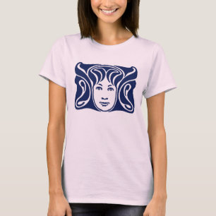 Art Nouveau römische Göttin weibliche Gesicht blau T-Shirt