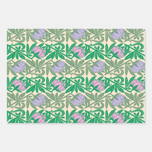 Art Nouveau rosa Wasserliliendamast Geschenkpapier Set (Vorderseite)