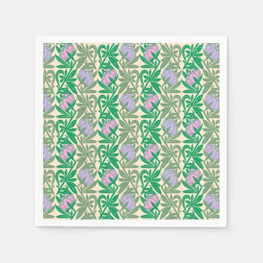 Art Nouveau rosa Wasserliliendamast Serviette (Vorderseite)