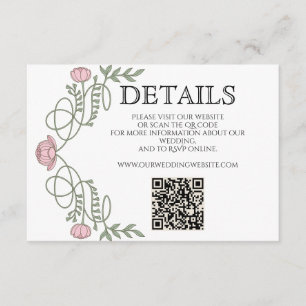 Art Nouveau Rosé-Hochzeitsdetails Website QR Begleitkarte