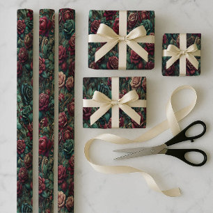 Art Nouveau Rose Teal Geschenkpapier-Bündel-Set Geschenkpapier Set