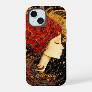 Art Nouveau Rot Gold Kosmische Mosaik Personalisie iPhone 15 Hülle