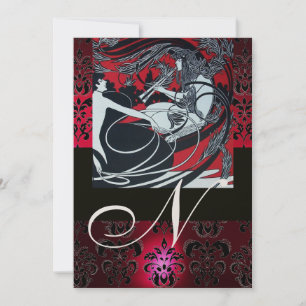 ART NOUVEAU ROT SCHWARZ GOLD DAMAST MONOGRAMM, Rub Einladung